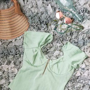 NWT ASOS Swim Glam Sage Bandage Zip Front Swimsuit